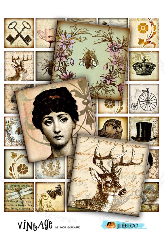 Digital download VINTAGE 1.5 inch square  steampunk top hat hang tags sticker jewelry holder mirror instant download printable qu338