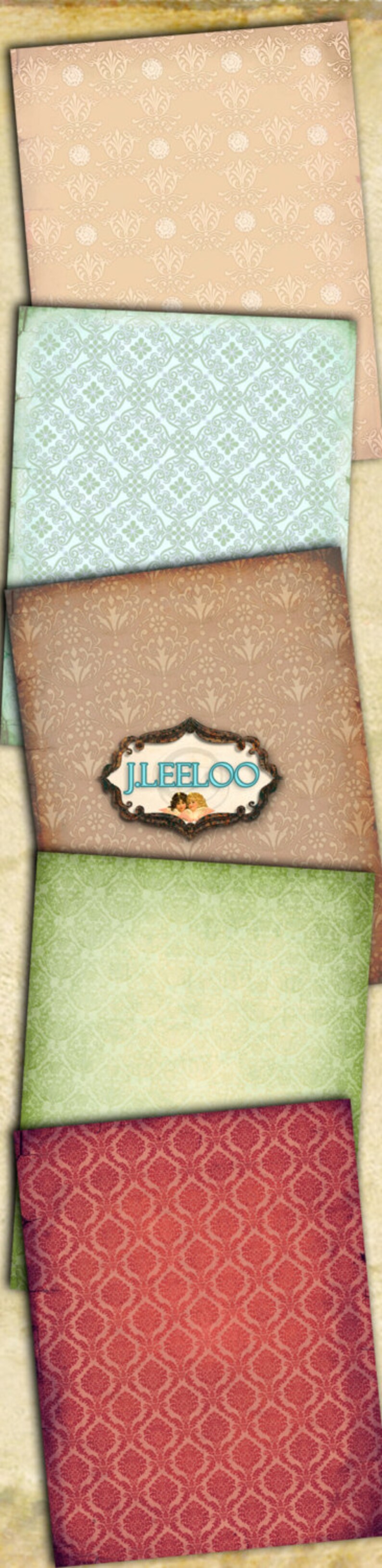 PAPER DOLL Backgrounds Vintage Damask Pastel Color for Etsy