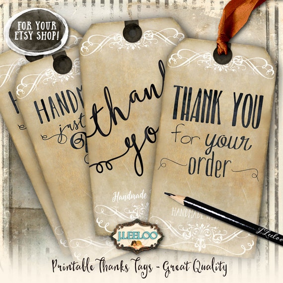 THANKS TAGS Digital collage sheet shipping packages etsy shop crafting vintage brown sepia printable instant download tl182