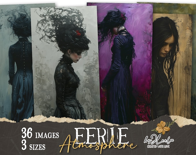 EERIE ATMOSPHERE gothic tall bookmarks 3 sizes | Creepy Halloween characters antique victorian lady paper craft tag junk journal CU | pp814