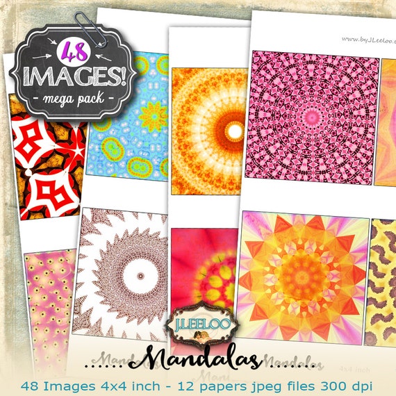 MANDALAS 4x4 inch square digital collage sheets coaster greeting cards card making magnets instant download printablebig bundle qu479