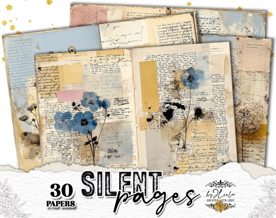 SILENT PAGES neutral double page backgrounds | Digital Download Mixed Media Supply for Junk Journal | ppk33