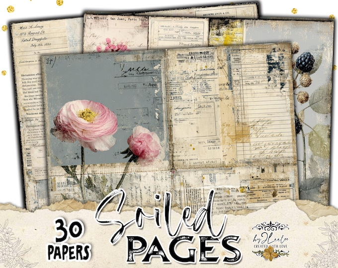 SOILED PAGES Grunge Vintage Papers, Distressed Journal Worn Ephemera for Junk Journal, Mixed Media Diary | ppK24