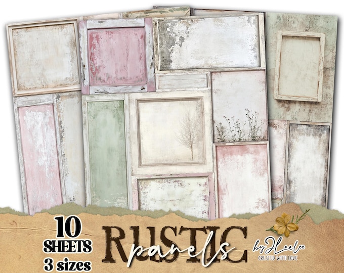 RUSTIC PANELS 10 papers 3 Sizes Neutral Frames | Junk Journal backdrop Pages | Rustic framed background | scrapbooking Commercial Use  pp871