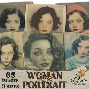 RETRATO FOTOGRÁFICO DE MULHER 65 imagens grandes 3 tamanhos | Imprimível itens efêmeros vintage Moda suprimentos lixo diário | Arte digital Uso Comercial | cp029