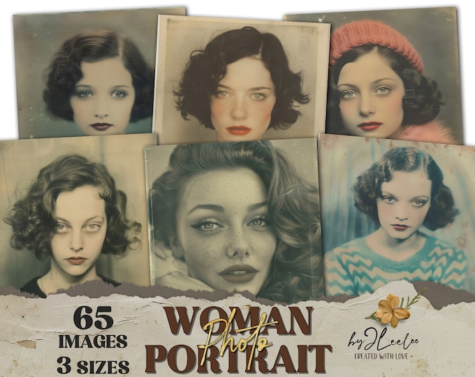 WOMAN PHOTO PORTRAIT 65 large images 3 sizes | Printable ephemera vintage Fashion supplies junk journal | Digital art Commercial Use | cp029