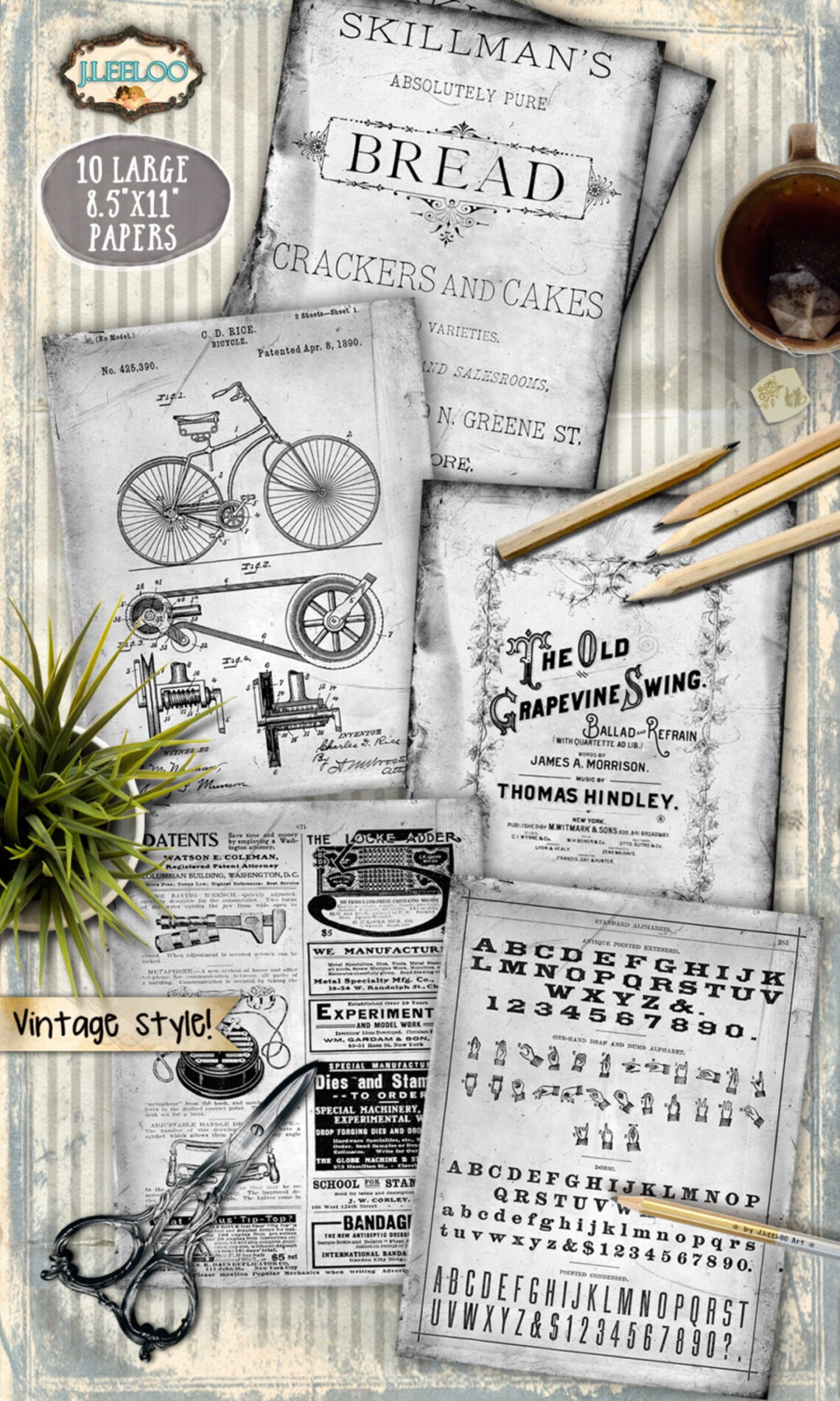 Gray Documents GRAY DOCUMENTS 10 Digital Collage Sheets for Scrapbook Diary Invited ...