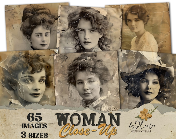 WOMAN CLOSE-UP 65 large images 3 sizes | Vintage printable ephemera distressed Fashion collage junk journal | Photo Commercial Use | cp032