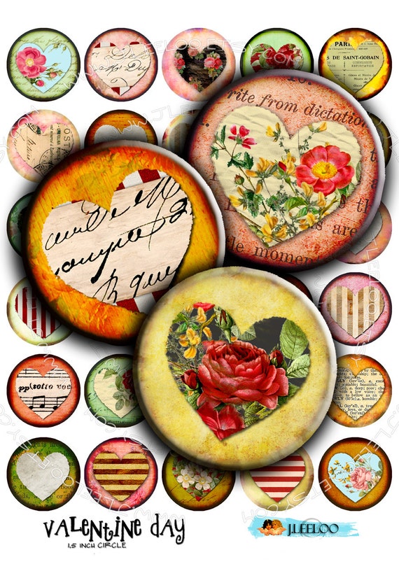 Digital print VALENTINE DAY 1.5 inch circle love heart images for pendant magnet and craft  instant download printable images tn260