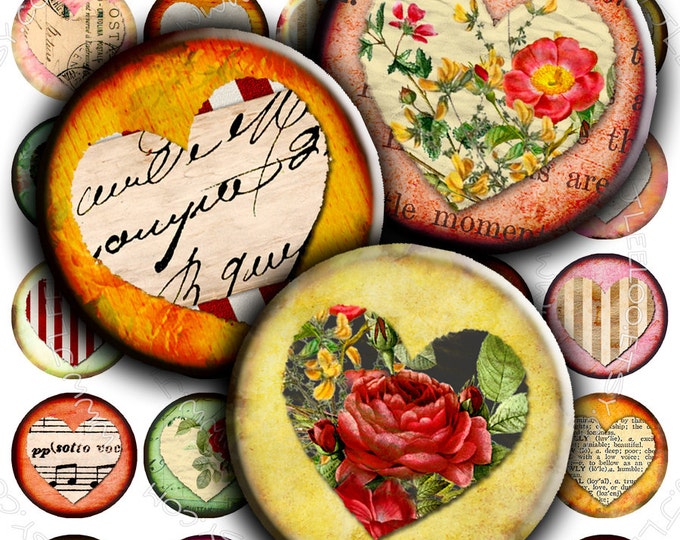 Digital print VALENTINE DAY 1.5 inch circle love heart images for pendant magnet and craft  instant download printable images tn260