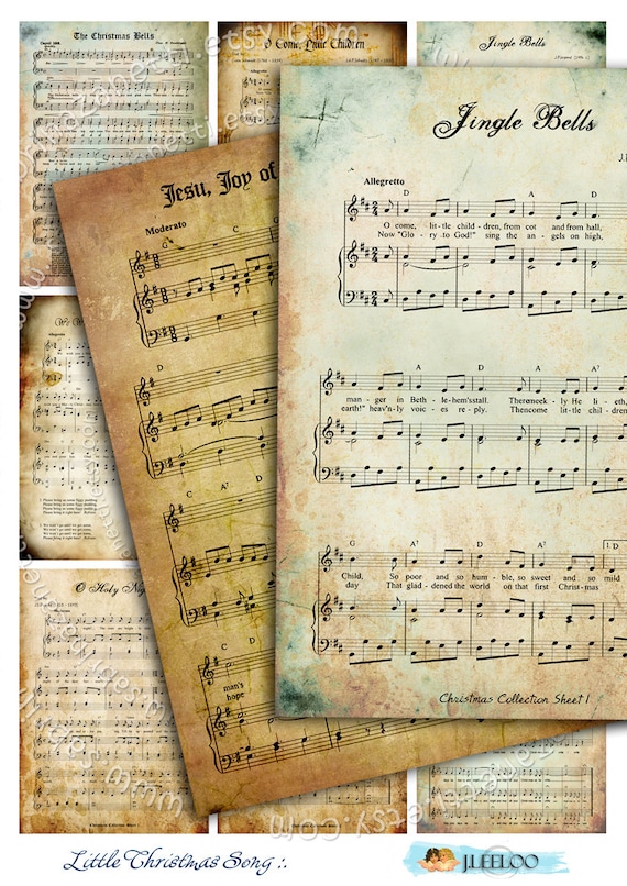LITTLE CHRISTMAS SONG atc aceo size Digital collage sheet distressed music paper printable old book jewelry holder paper goods ac168