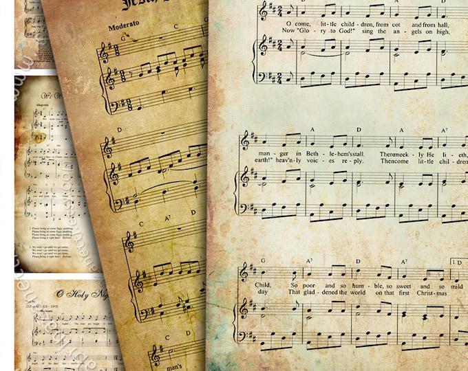 LITTLE CHRISTMAS SONG atc aceo size Digital collage sheet distressed music paper printable old book jewelry holder paper goods ac168