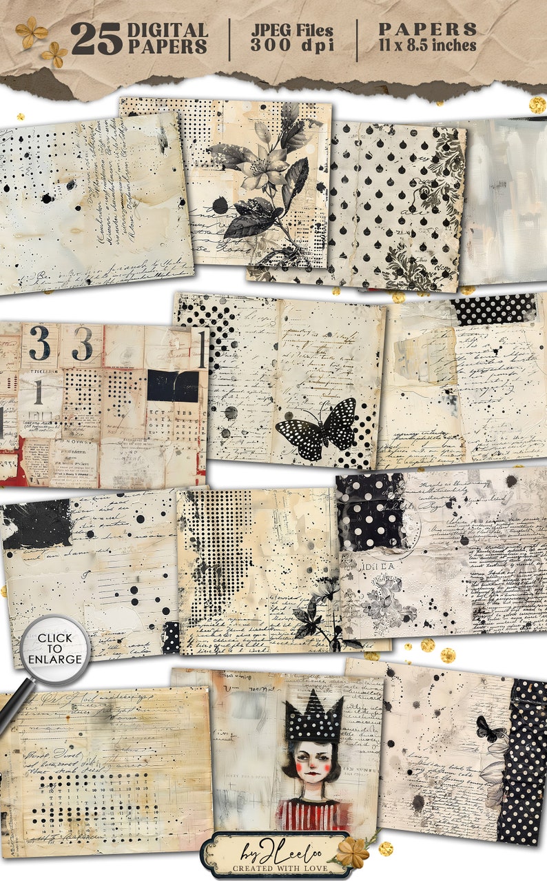 DISTRESSED DOTS LANDSCAPE Vintage Pages Collage | Old Textured Card ...