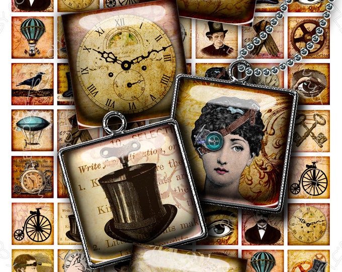 Digital download STEAMPUNK 1x1 inch square steampunk top hat hang tags sticker jewelry holder mirror instant download printable qu354