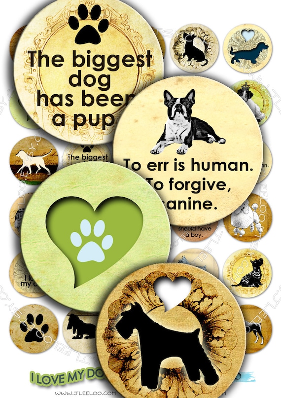 Digital paper I LOVE MY DOG 1.5 inch circle puppies quote love green magnet stickers pendant craft instant download printable tn172