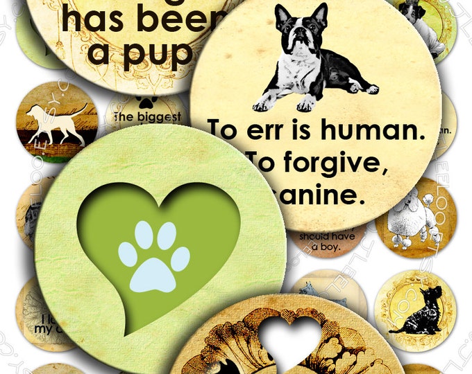 Digital paper I LOVE MY DOG 1.5 inch circle puppies quote love green magnet stickers pendant craft instant download printable tn172