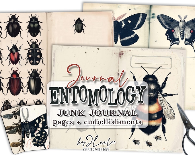 ENTOMOLOGY JUNK JOURNAL scrapbooking printable | Garden pages butterfly insecta | Vintage crafting specimen diary art Commercial Use | pp848