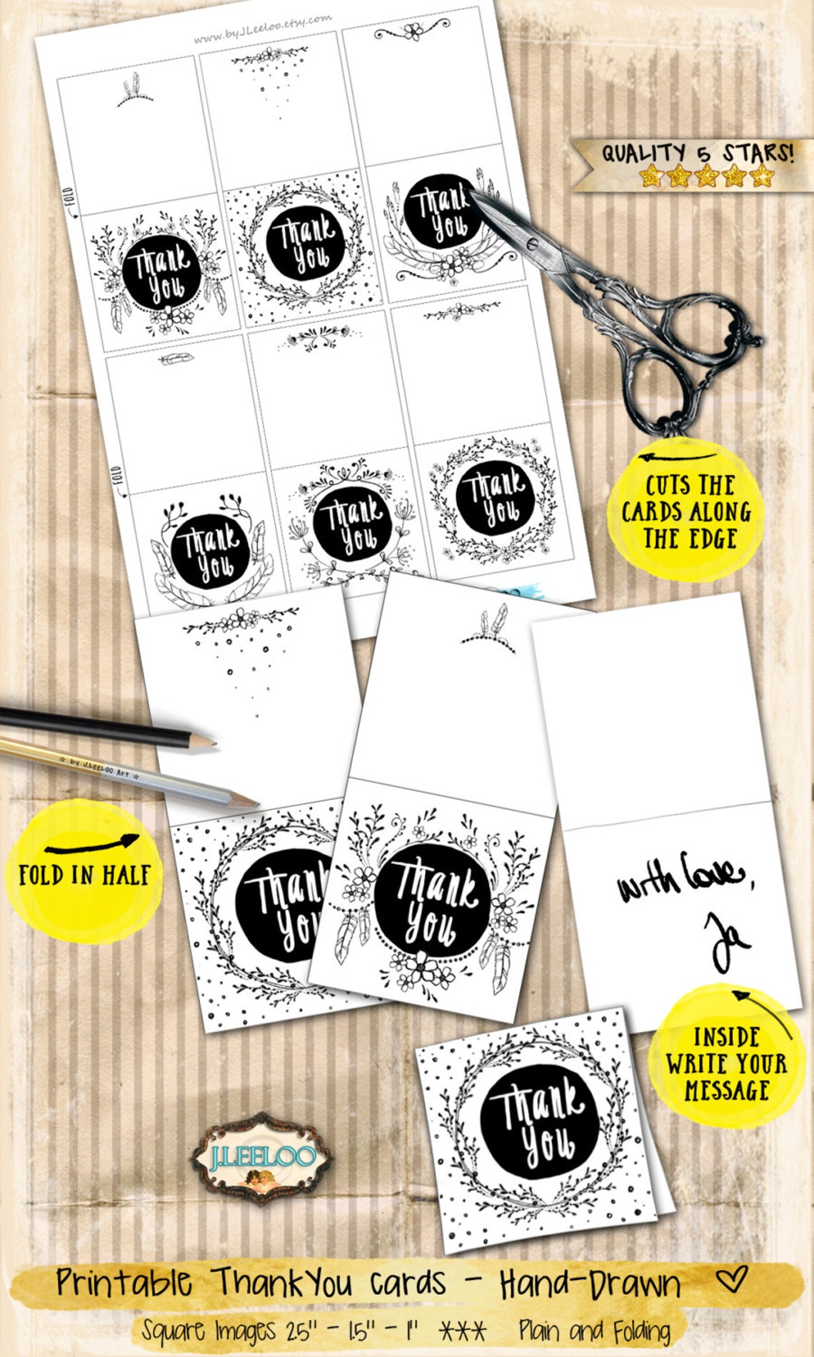 THANK YOU Card Gift Tags Jewelry Holder Digital Collage Sheet Etsy