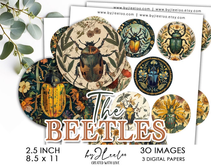 THE BEETLES 2.5 inch printable illustration | supplies round pendants mirror sticker printable decoration | pin charm broche pendant | tn786