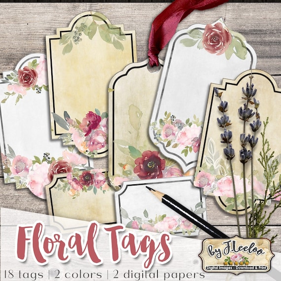 FLORAL TAGS botanical labels blank apothecary editable printable bottle jar instant download writable images digital collage sheet tl233