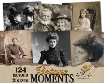 VINTAGE MOMENTS-collectie 124 grote portretten | Oude Victoriaanse foto's junkdagboeken digitale kunst | kortstondig afdrukbaar commercieel gebruik | cp033