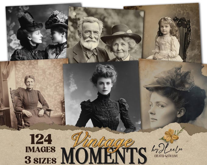 VINTAGE MOMENTS collection 124 large portraits | Old victorian photos junk journals digital art | ephemera printable Commercial Use | cp033