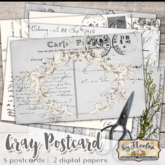 GRAY POSTCARD junk journal french printable ephemera scrapbooking printable collage sheet digital pp541