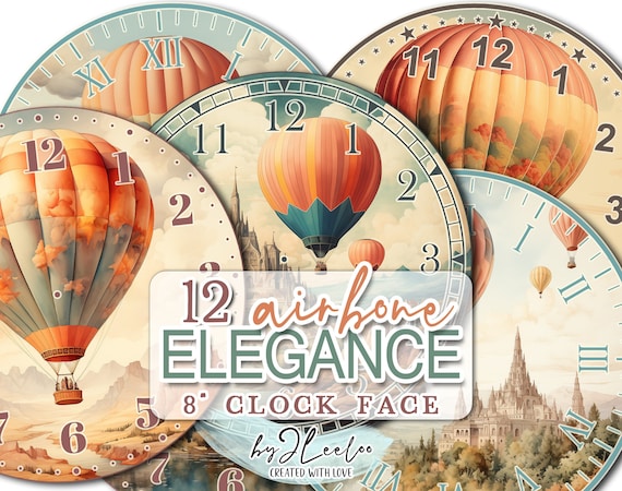 AIRBORNE ELEGANCE 8 inch circle printable clock face whimsy making | clock watch vintage home decor DIY project paper crafting | tn676