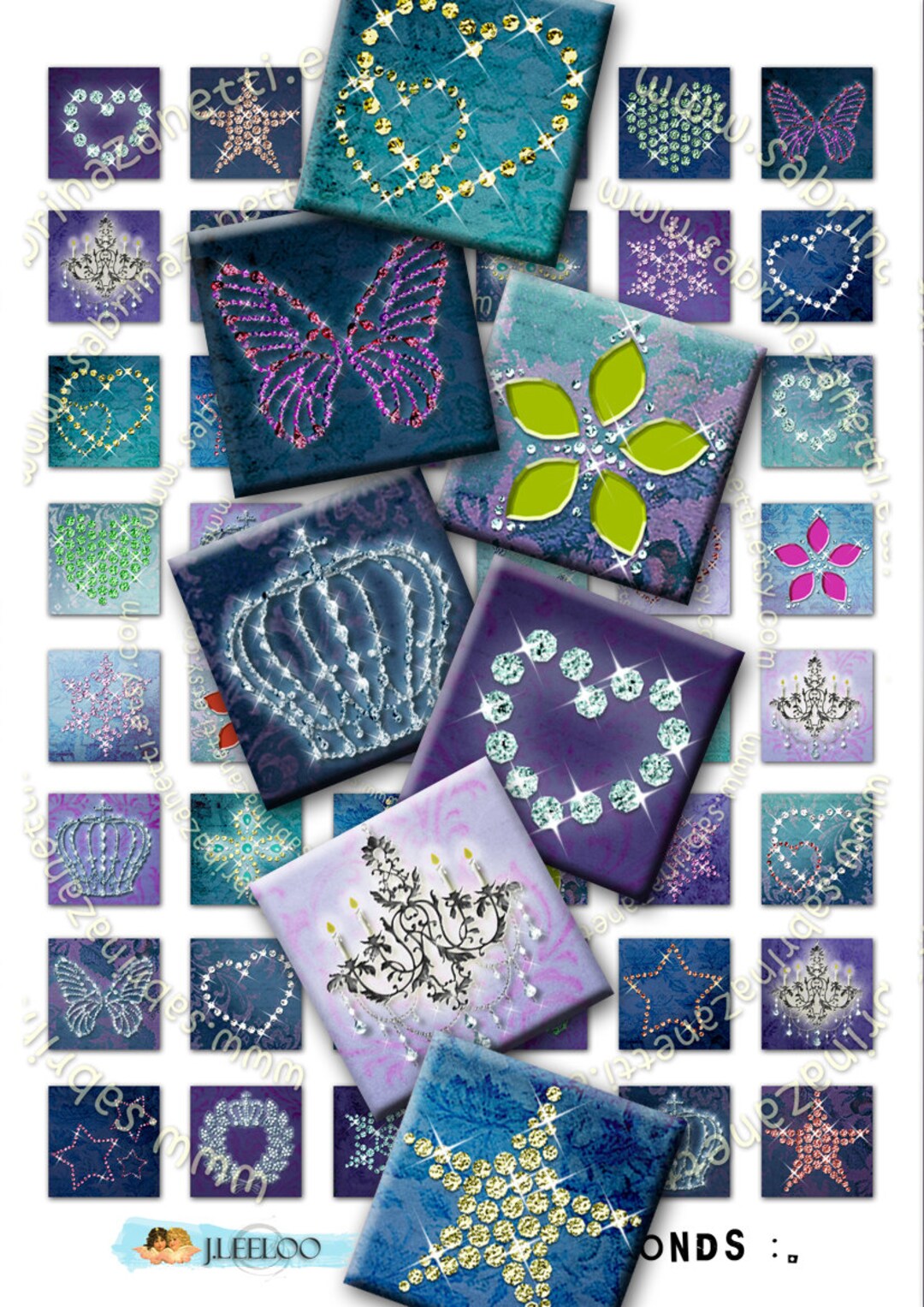 Digital Collage DIAMONDS 1x1 Square Blue Holidays for Pendant Clipart ...