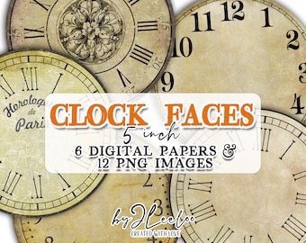 VINTAGE CLOCK 5 inch printable clock face | jpeg png clipart vintage home decor | diy paper crafting download digital collage | tn665