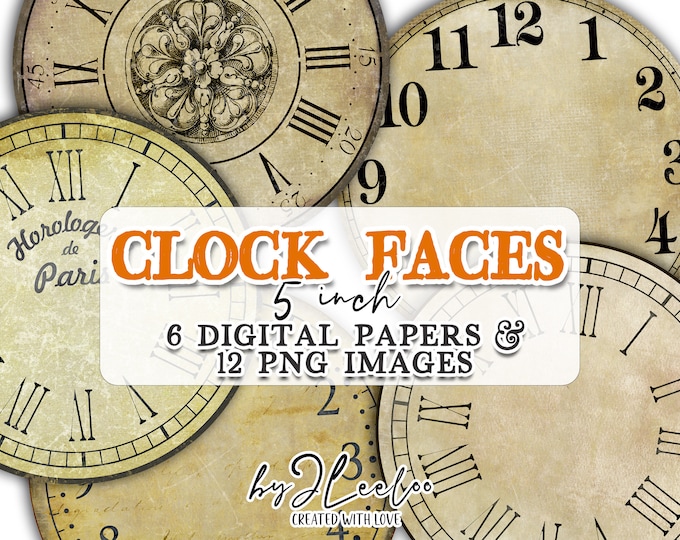VINTAGE CLOCK 5 inch printable clock face | jpeg png clipart vintage home decor | diy paper crafting download digital collage | tn665