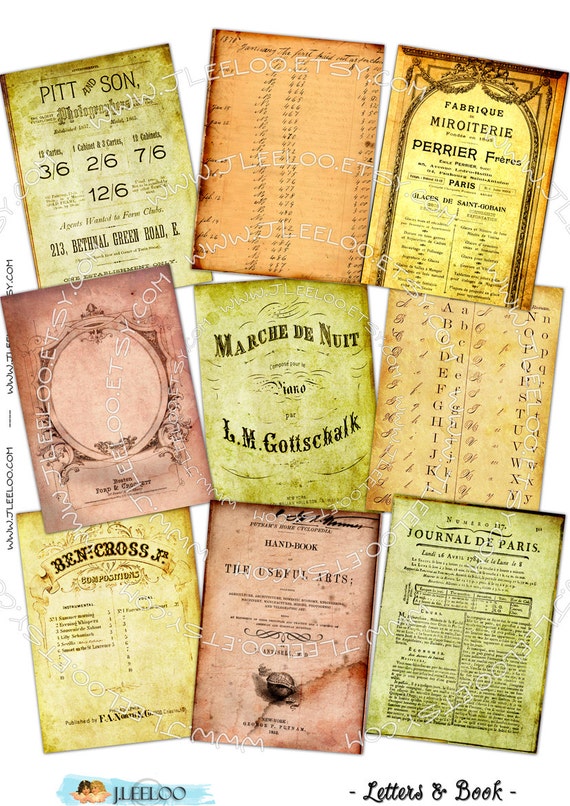 LETTERS and BOOKS printable diary art jewelry holder papers cards scrap Digital collage sheet  old book tags labels background ac251