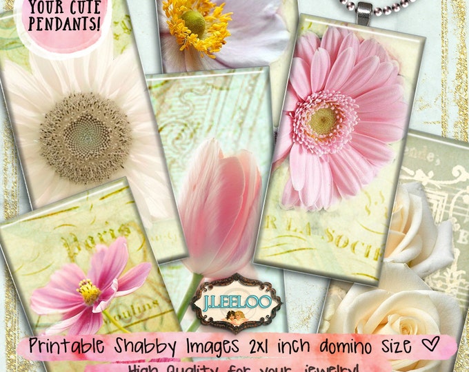 SHABBY Digital printable 2x1 inch  sheet digital images french rose flower chic vintage pendant craft instant download do158