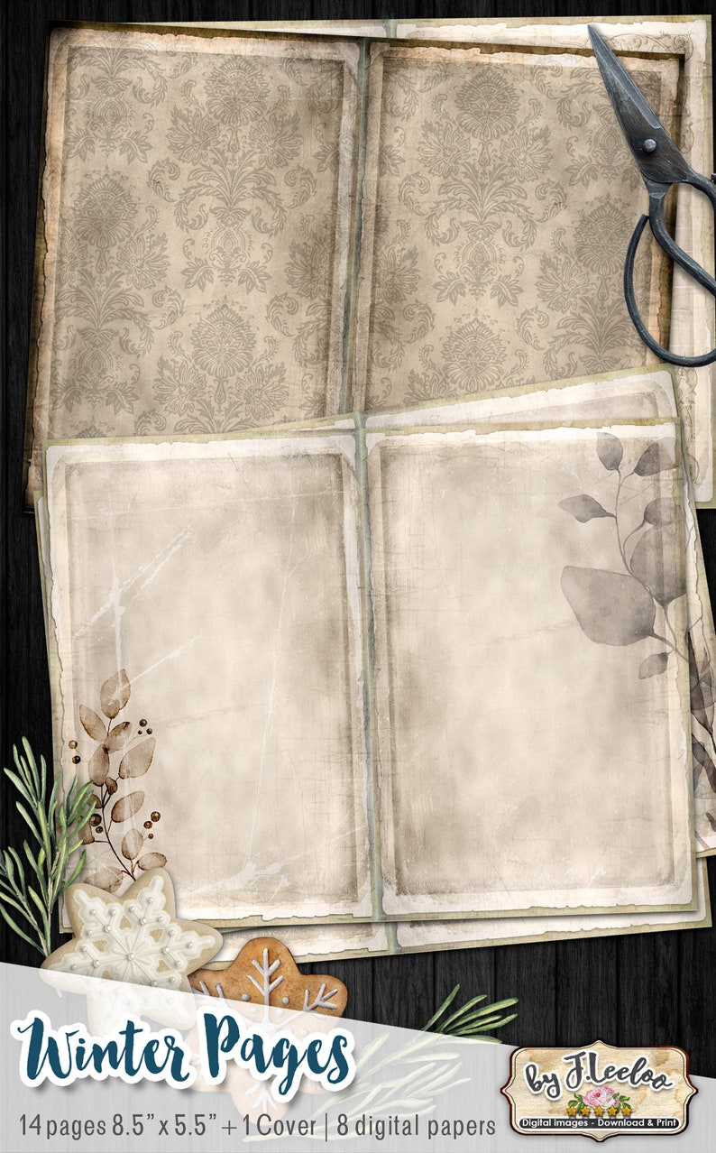 WINTER PAGES junk journal christmas holidays printable diary pages for Journals, Scrapbooks, Paper Crafts pp534 image 8