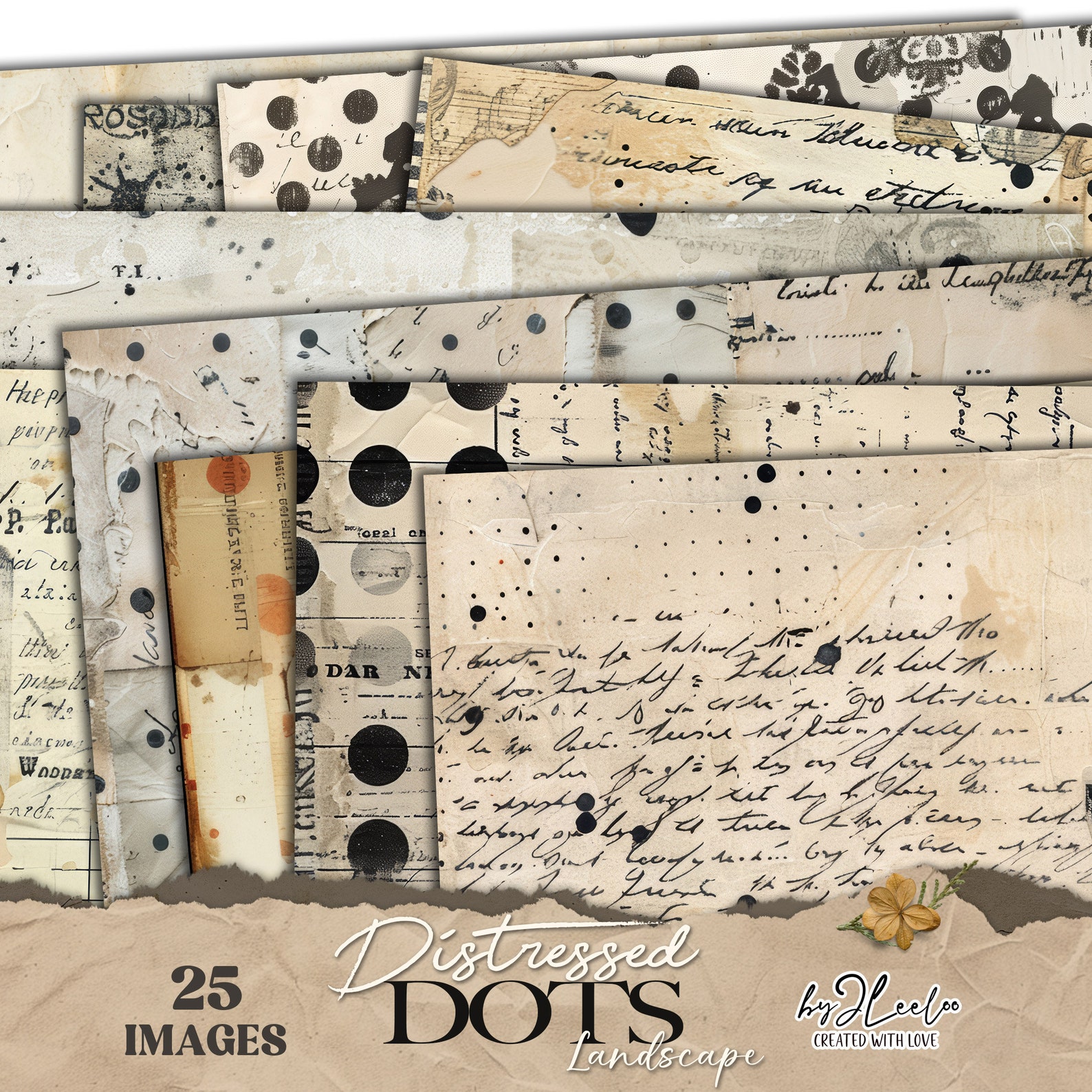 DISTRESSED DOTS LANDSCAPE Vintage Pages Collage | Old Textured Card ...