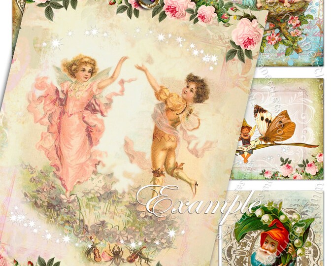 FAIRIES AND ELVES printable romantic antique magic garden Digital collage sheet atc aceo size  instant download ac138
