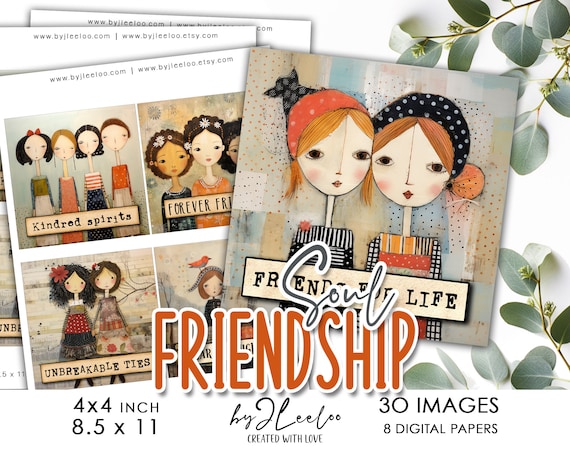 SOUL FRIENDSHIP 4x4 inch printable | Square supplies for coaster decoration mirror magnet and craft  gift for friends and girls DIY | qu585