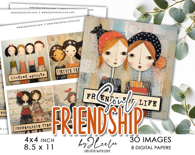 SOUL FRIENDSHIP 4x4 inch printable | Square supplies for coaster decoration mirror magnet and craft  gift for friends and girls DIY | qu585