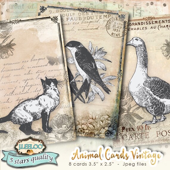 ANIMAL CARDS tags digital download printable collage sheet embellishments diary art jewelry holder papers label craft background ac305