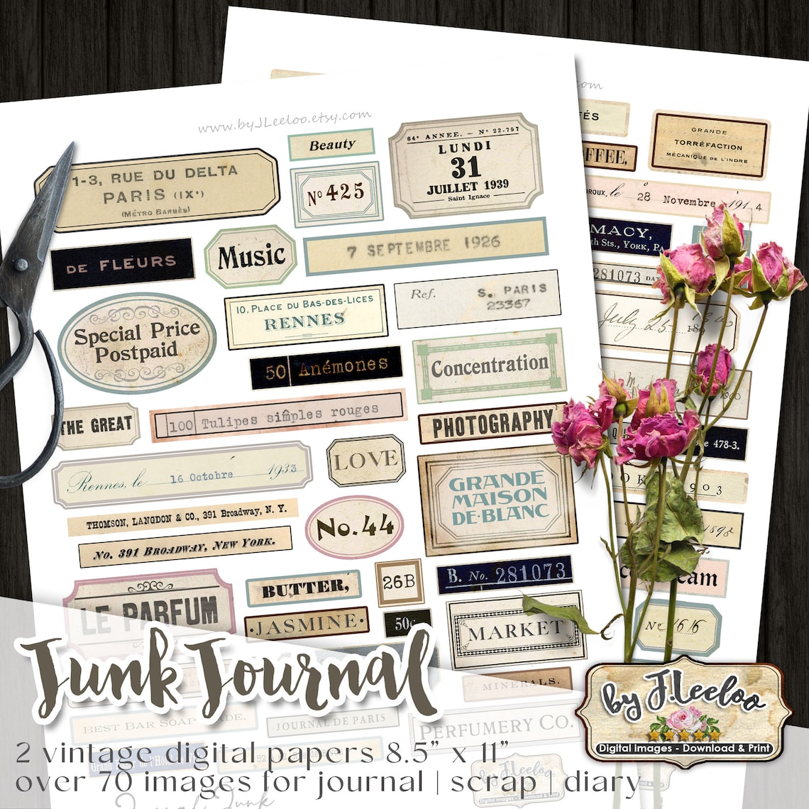 JOURNAL JUNK Labels Kit Printable Vintage Ephemera Diary Supplies Paper ...
