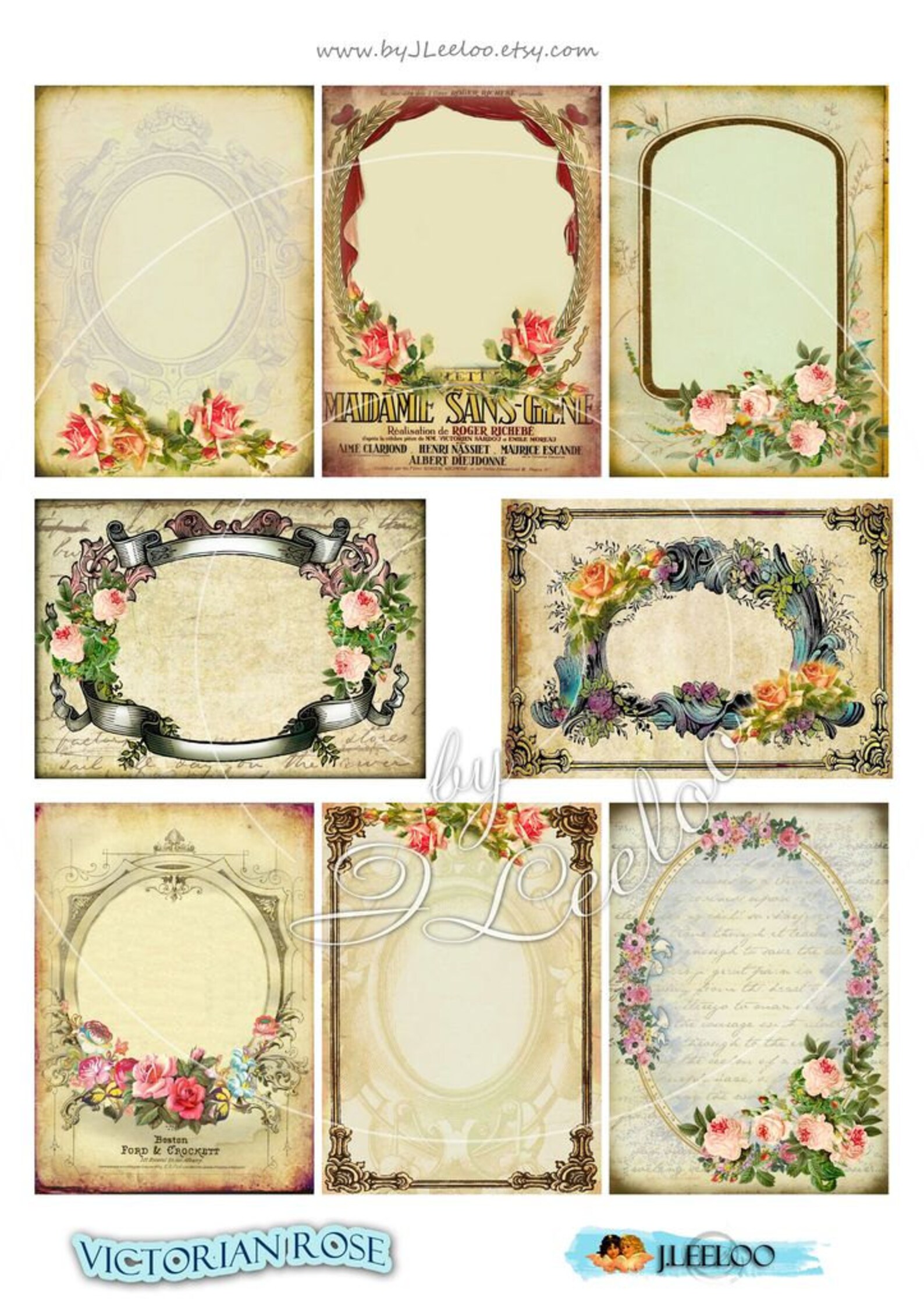 VICTORIAN ROSE Printable Vintage Greeting Writable Gift Background ...