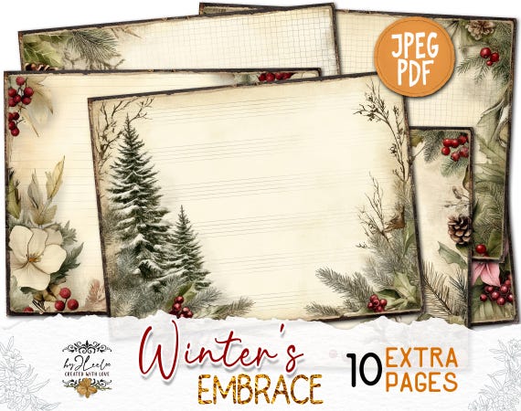 WINTER'S EMBRACE 10 Extra Pages Junk Journal printable | Holidays season Collage Kit scrapbook vintage ephemera | Digital art CU | pp879