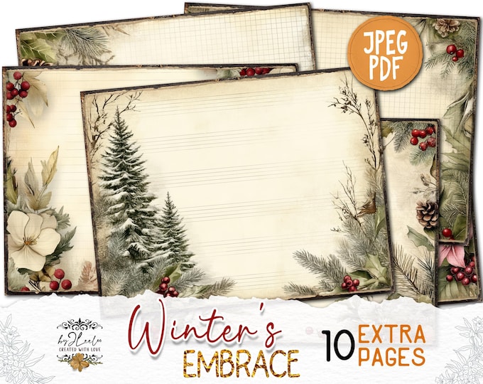 WINTER'S EMBRACE 10 Extra Pages Junk Journal printable | Holidays season Collage Kit scrapbook vintage ephemera | Digital art CU | pp879