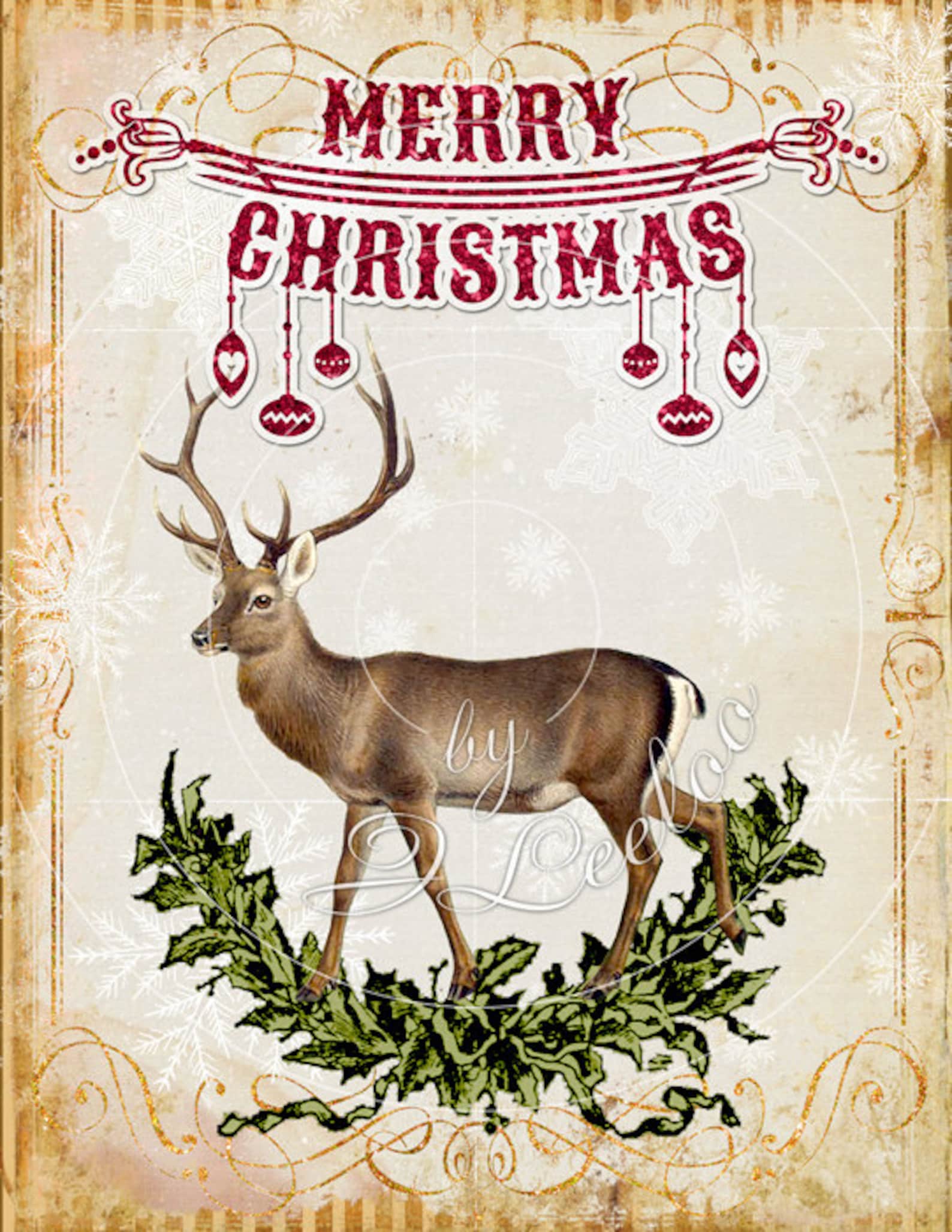 CHRISTMAS DEER Printable Greetings Large Images Holidays | Etsy