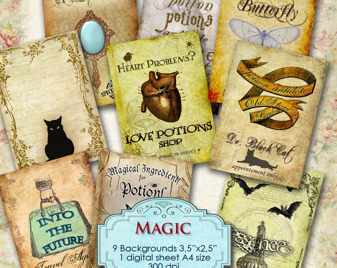 MAGIC printable aceo size Digital collage sheet potion poison apothecary jewelry label gift tags instant download printable ac171