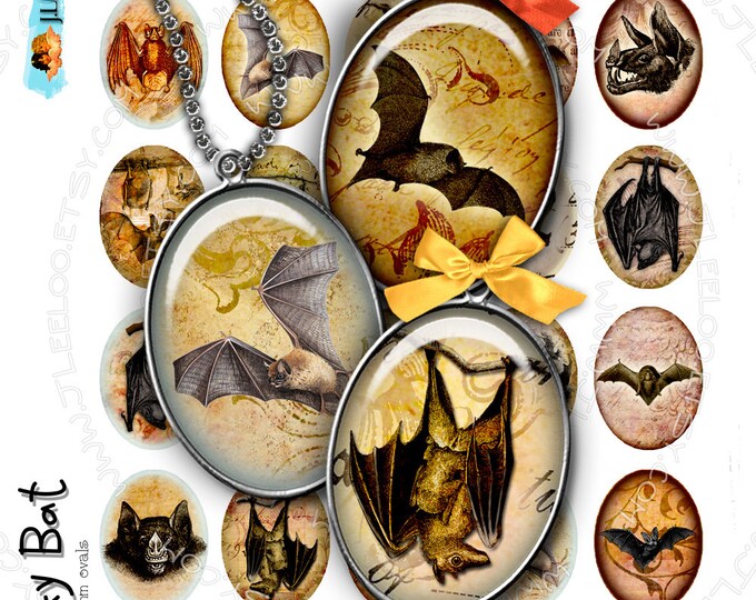 Digital collage sheet SPOOKY BAT 30x40mm oval for goth scary halloween bat skull raven pendant and craft instant download printable ov121