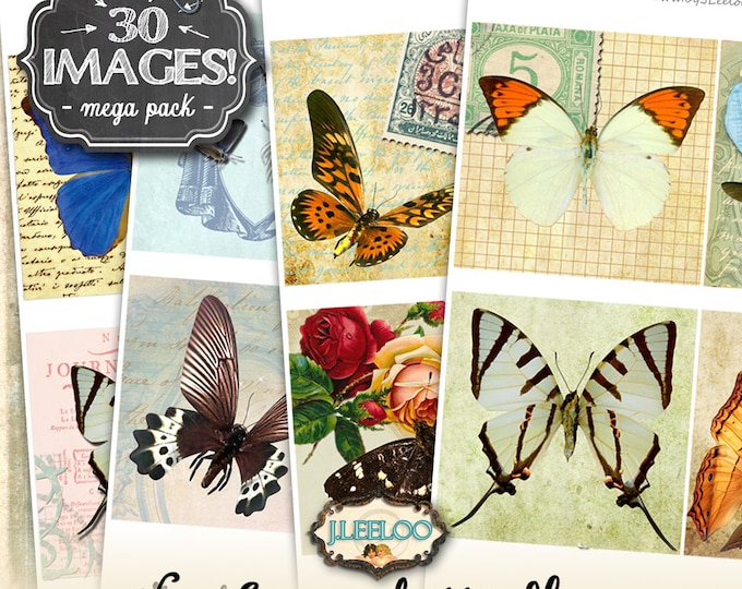 MAGICAL BUTTERFLY 4x4 inch square digital collage sheets butterfly coaster greeting cards card making instant download printable qu483