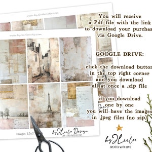 May include: A digital download of 9 printable images featuring Parisian-themed designs. The images are 3.5 inches by 2.5 inches and are available in JPEG format. The images are perfect for scrapbooking, card making, and other crafting projects.