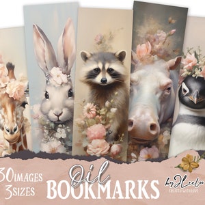 MARCAPÁGINAS DE ACEITE para niños imprimibles / Lindos marcadores románticos para amantes de los animales, suministros para Cricut / Collage digital de diario basura por sublimación / pp789