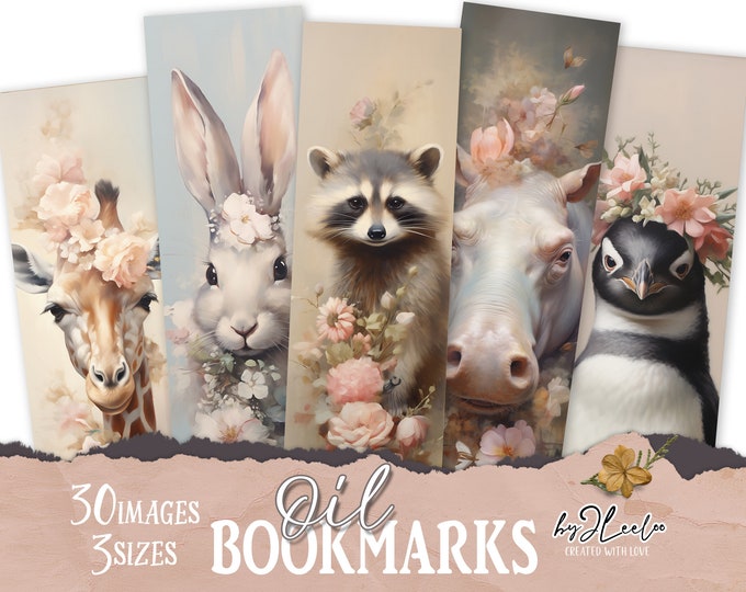 OIL BOOKMARKS children printable | Cute animal lovers romantic bookmark cricut supplies  | junk journal digital collage sublimation | pp789